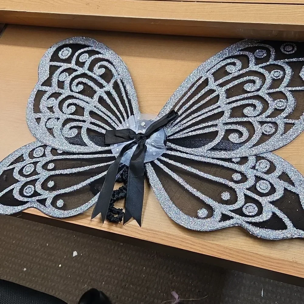 Elegant Black Butterfly Costume. Adult Size 8 Black DressPlus Wings, Mask, Beads